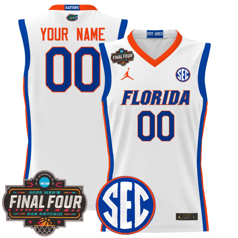 Men Florida Gators 2025 Final Four Patch NCAA white Custom Jersey->customized ncaa jersey->Custom Jersey
